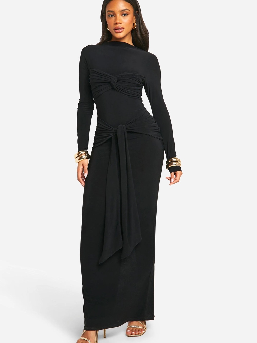 Boohoo Ruched Twist Detail Maxi Dress